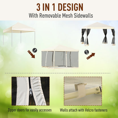 Outsunny 10' x 10' Heavy Duty Pop Up Canopy with Removable Mesh Sidewall Netting, Easy Setup Design, Outdoor Party Event