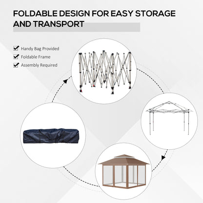 Outsunny 12' x 12' Pop Up Canopy Sun Shade Instant Tent Folding with Mesh Sidewall Netting, 3-Level Adjustable Height
