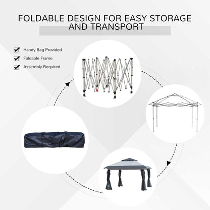 Outsunny 12' x 12' Pop Up Canopy Sun Shade Instant Tent Folding with Mesh Sidewall Netting, 3-Level Adjustable Height