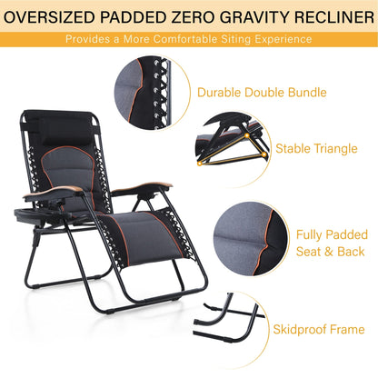 Oversize XL Padded Zero Gravity Lounge Chair Wider Armrest Adjustable Recliner with Cup Holder - N/A