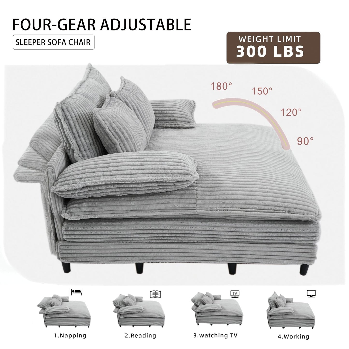 Oversized Chaise Lounge Fluffy Corduroy Sofa Bed Adjustable