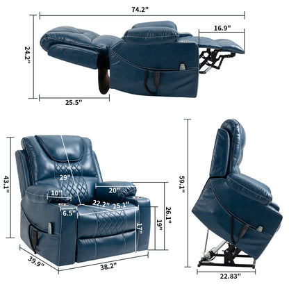 Oversized PU Leather Power Lift Recliner with Massage, Lumbar Heating, Cup Holder, 180° Flat Lay