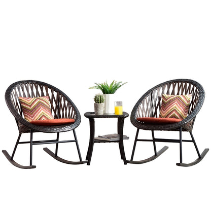 OVIOS 3-piece Patio Rocking Chair Bistro Set with Glass Coffee Table
