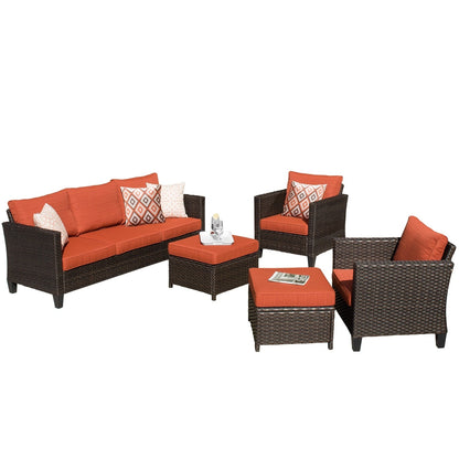 OVIOS 5-piece Patio Furniture Wicker Outdoor High-back Seating Set