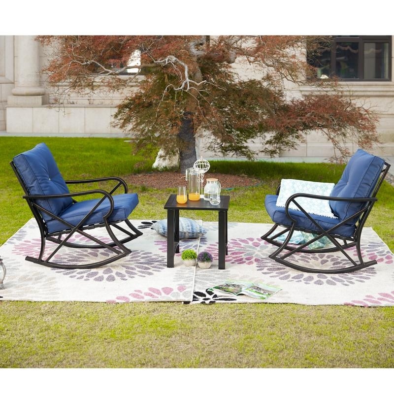 PATIO FESTIVAL 3-Piece Outdoor Rocker Conversation Set w/ Cushions