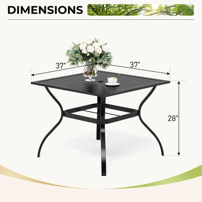 MAISON ARTS 6-Piece Patio Dining Set with 10ft 3 Tier Auto-tilt Umbrella: 4 Metal Outdoor Chairs 1 Metal Square Dining Table