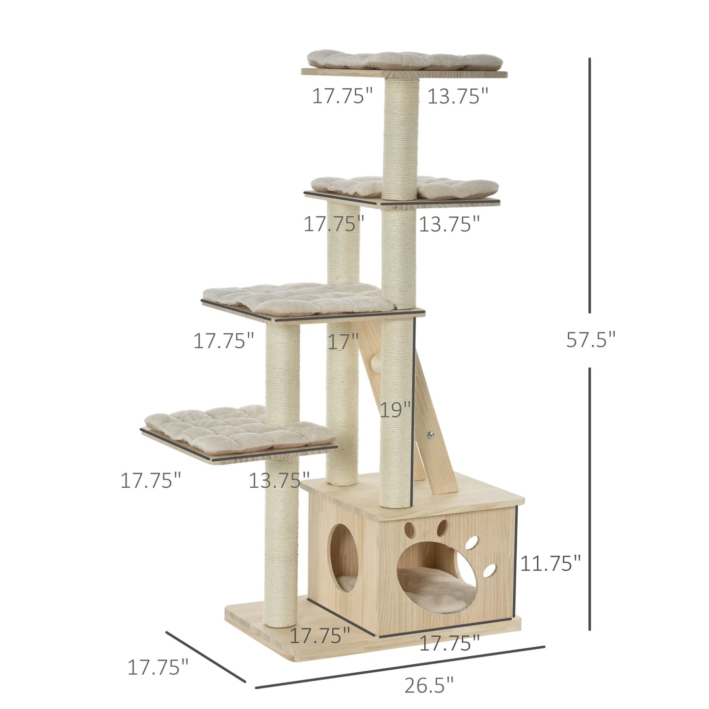 PawHut Multi-Level Cat Tree Condo Tower with Sisal-Covered Scratching Post, Activities for Kittens & Soft Cushion Luxury