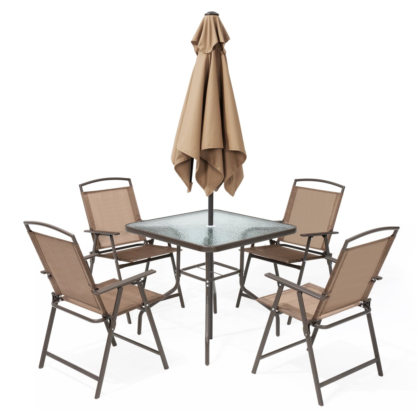 Pellebant 6 Piece Patio Set with Table, Umbrella and 4 Folding Chairs - 22.4Wx26.8Dx34.4H