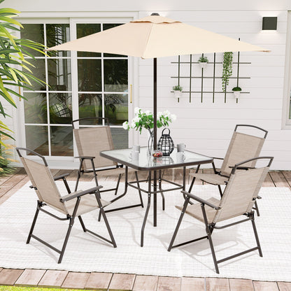 Pellebant 6 Piece Patio Set with Table, Umbrella and 4 Folding Chairs - 22.4Wx26.8Dx34.4H
