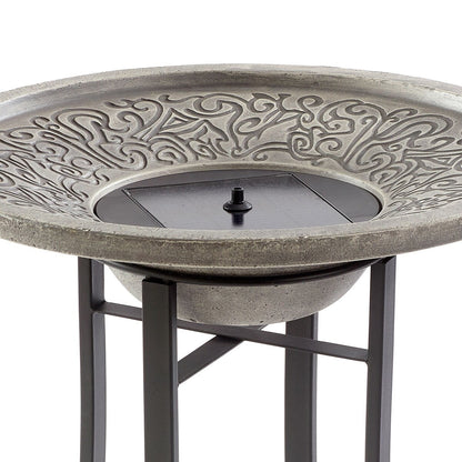 Perello intelliSOLAR Light Cement Birdbath with Remote - Distressed Grey