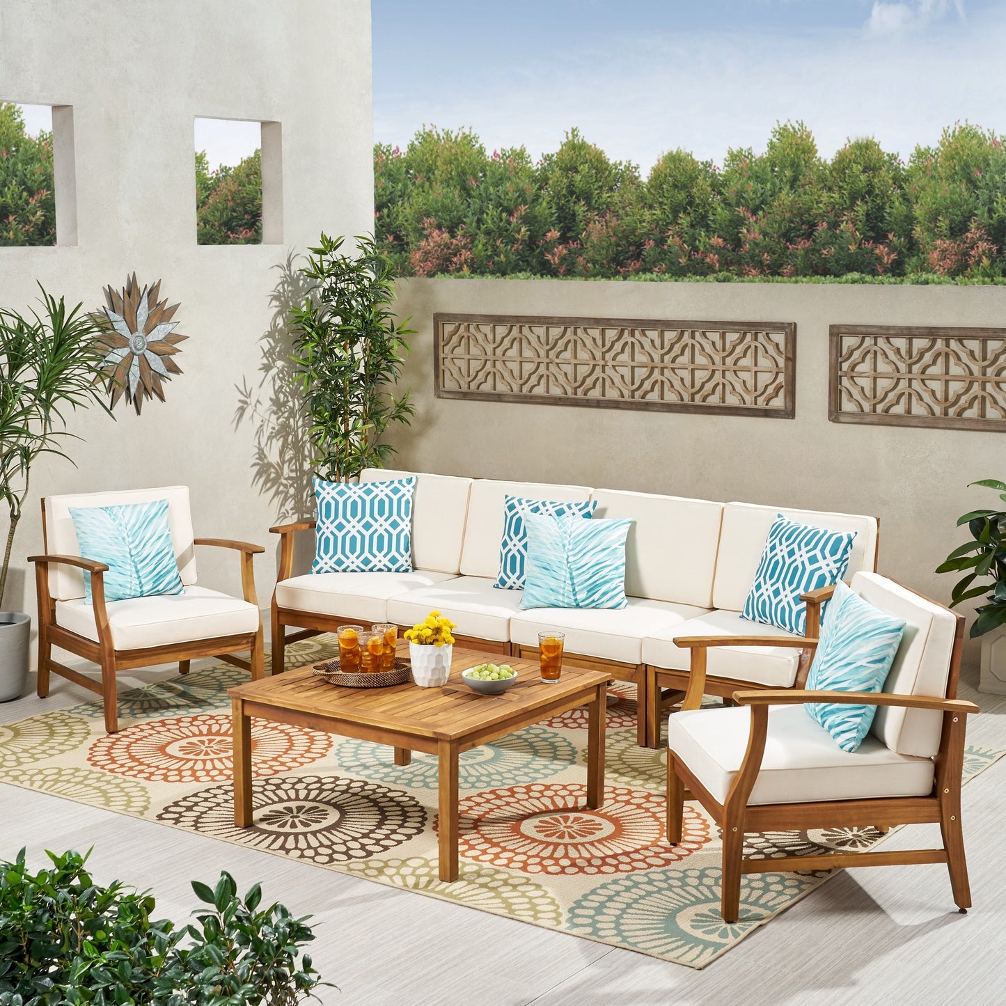Perla Acacia Wood 7-piece Outdoor Chat Set by Christopher Knight Home