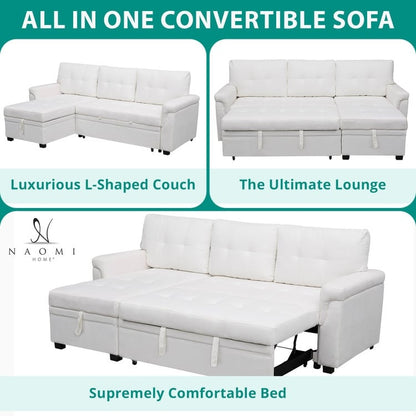 Reversible Sectional Sofa with Pull-Out Sleeper Bed, Hidden Storage Chaise, Durable Legs,