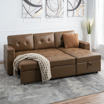 Reversible Sectional Sofa with Pull-Out Sleeper Bed, Hidden Storage Chaise, Durable Legs,