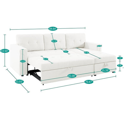 Reversible Sectional Sofa with Pull-Out Sleeper Bed, Hidden Storage Chaise, Durable Legs,