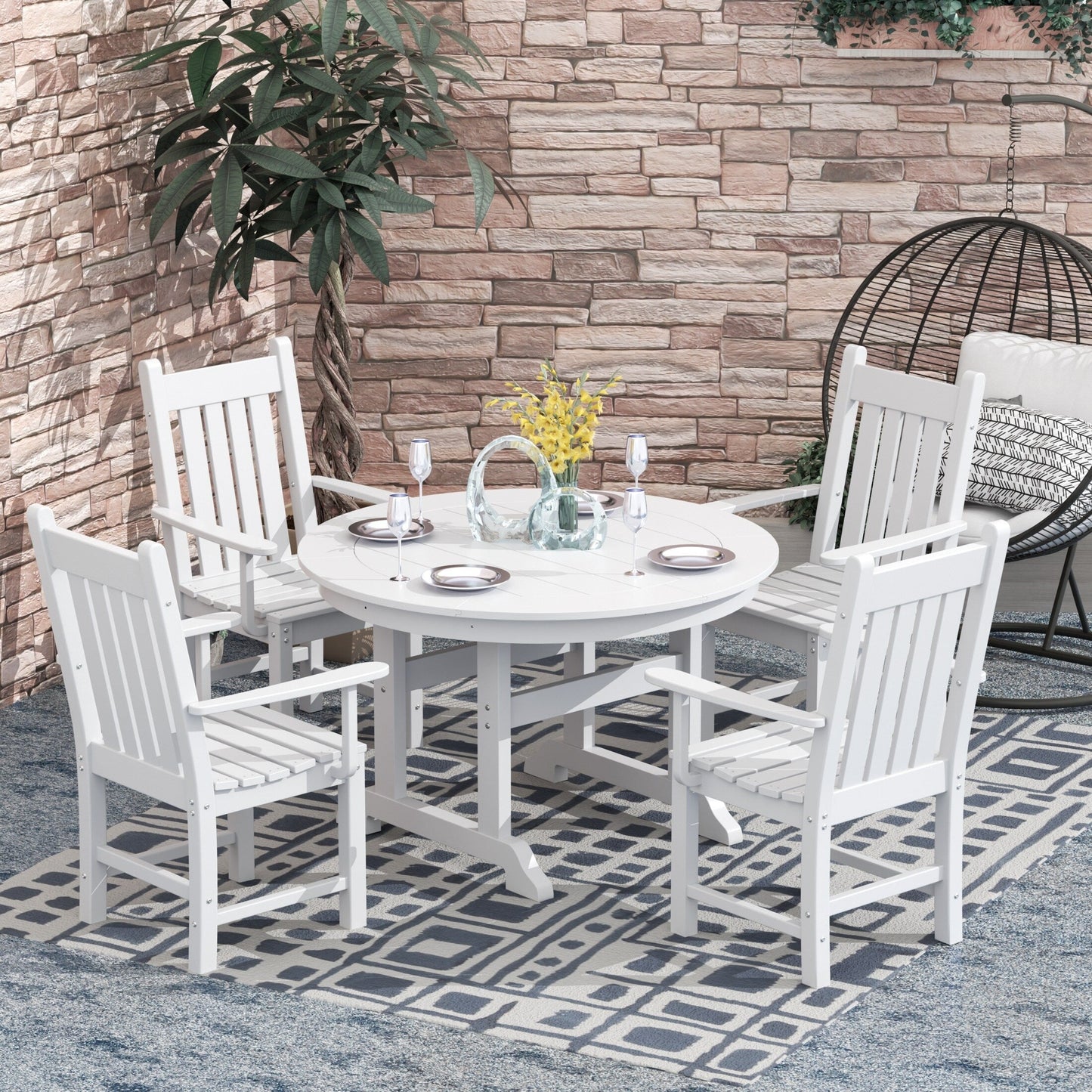 Polytrends Laguna Hdpe All Weather Outdoor Patio Dining Set with Round Table, Armchairs (5-Piece Set)