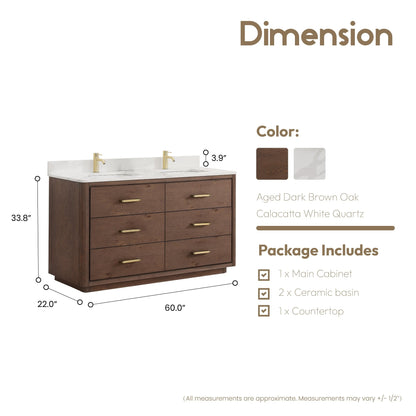 Porto Bath Vanity with White Quartz Stone Top without Mirror