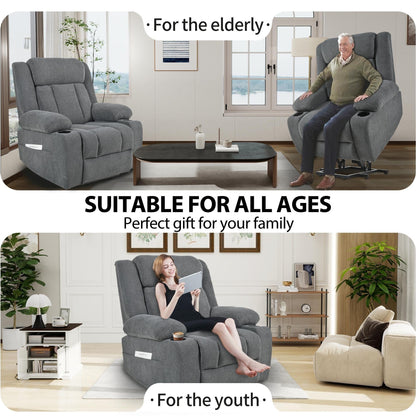 Power Lift Recliner Chair for Elderly, Fabric Lift Chairs w/ Extended Footrest, with 2 Cup Holders,Side Pockets, Remote Control