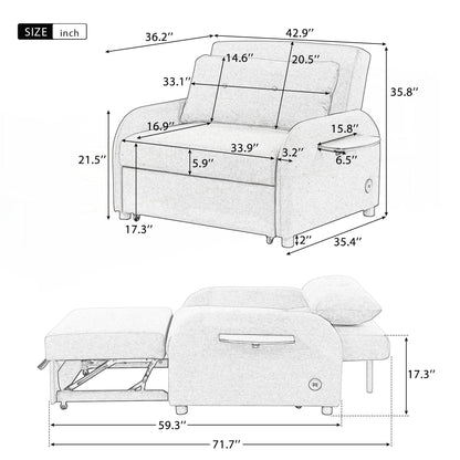 Pull Out Sofa Sleeper 3 in 1 with 2 Wing Table