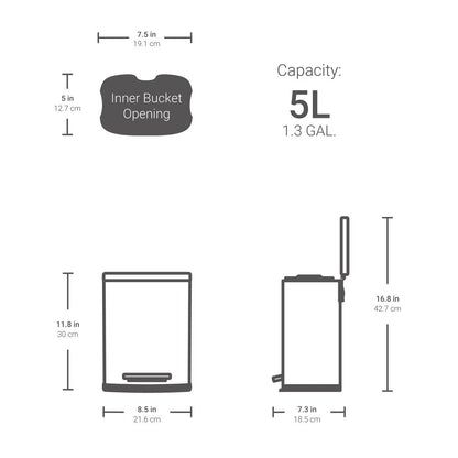 Qualiazero 13.2 GAL plus TWO 1.3 GAL Rectangular Step Can Trash Cans - Family Combo