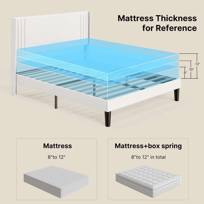 Queen/ Full Vertical Channels Upholstered Bed with Wingback Headboard