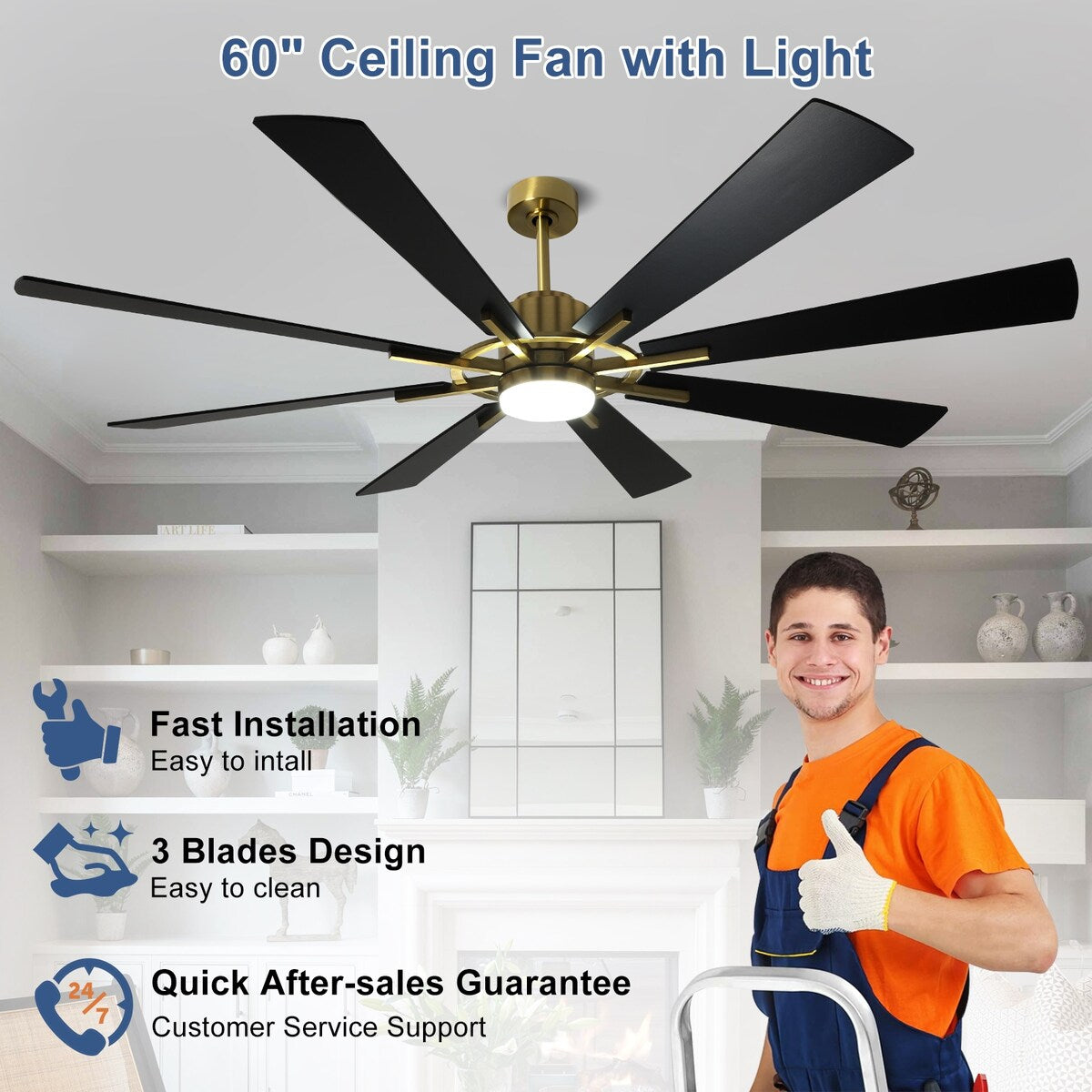Remote Ceiling fan with Lights Large 8 Wooden Blades