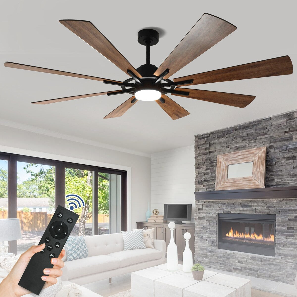 Remote Ceiling fan with Lights Large 8 Wooden Blades