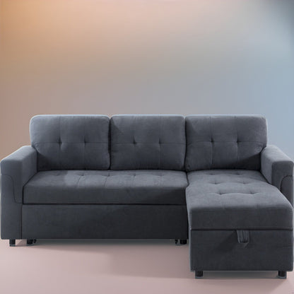 Reversible Sectional Sofa with Pull-Out Sleeper Bed, Hidden Storage Chaise, Durable Legs,