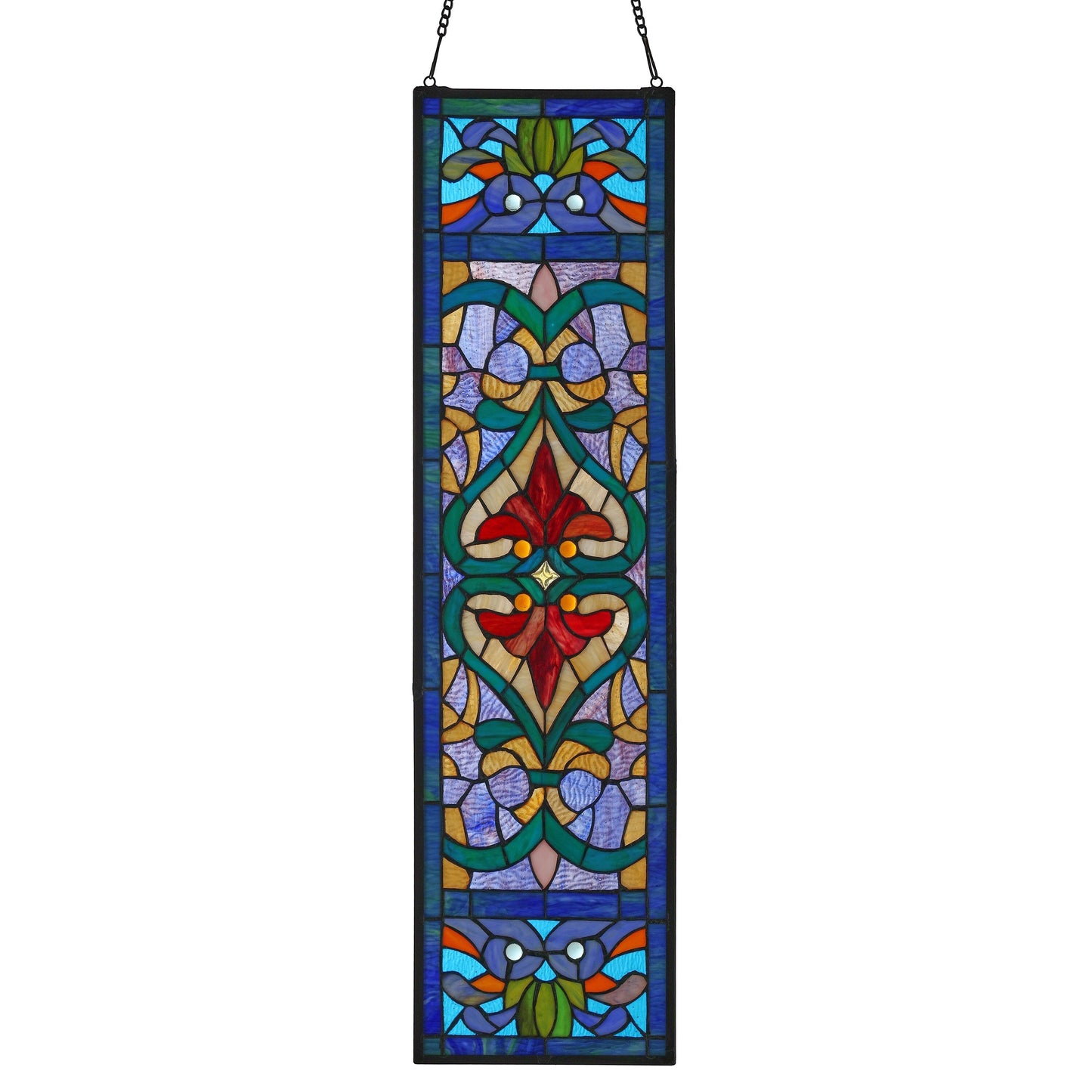 River of Goods Victorian Stained Glass Fleur De Lis Window Panel - 9.5L x 0.25W x 36H