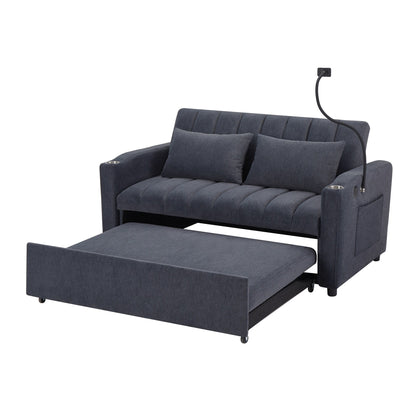 Roomfitters Convertible Loveseat Sofa Bed with USB Ports, Side Pockets, Cup Holders, and Swivel Phone Holder for Living Room