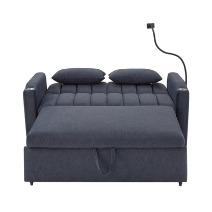 Roomfitters Convertible Loveseat Sofa Bed with USB Ports, Side Pockets, Cup Holders, and Swivel Phone Holder for Living Room
