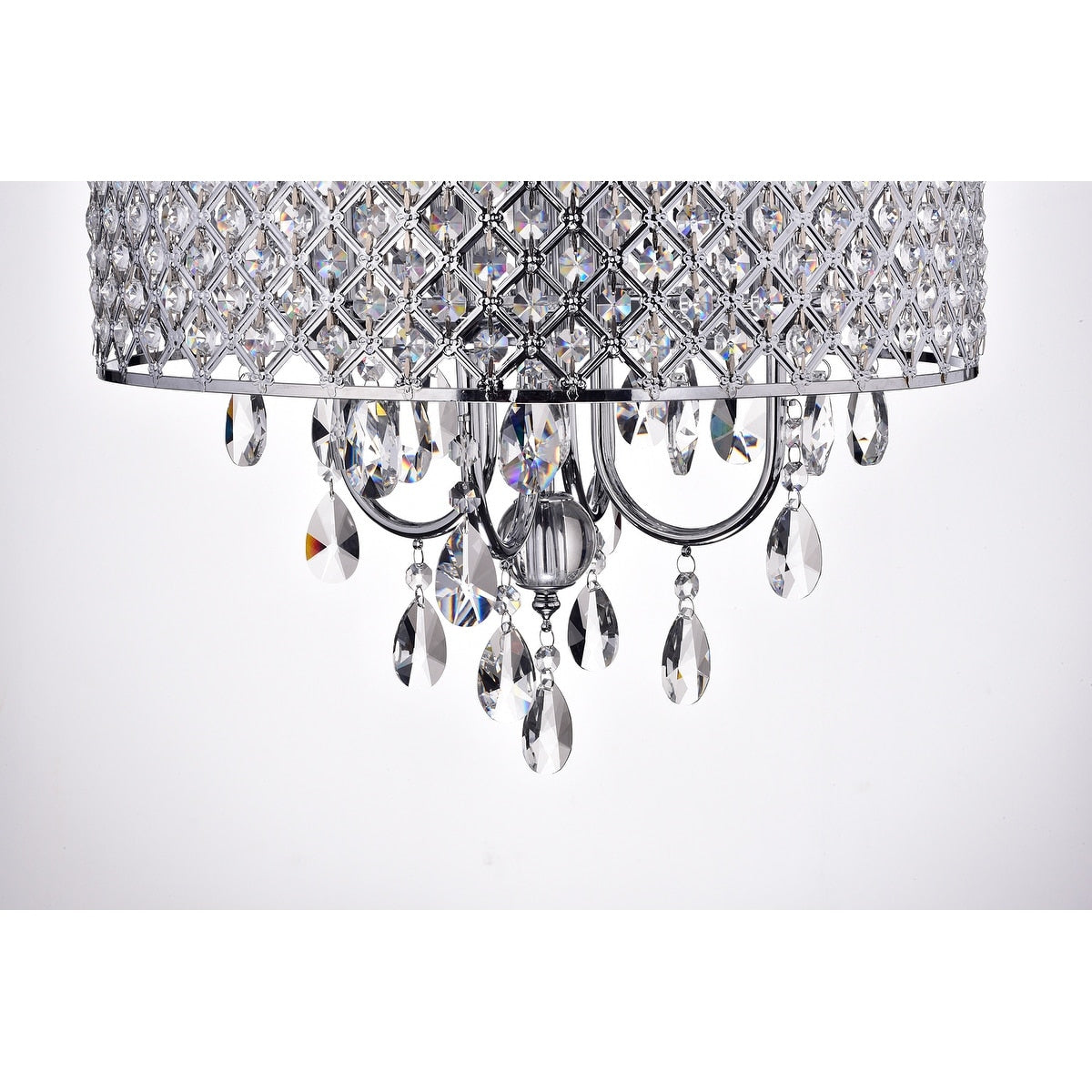 Round Beaded Drum Chandelier with Hanging Crystals