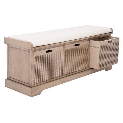 SAFAVIEH Fiorello 3-Drawer with Cushion Storage Bench - 47.3 W x 15 L x 19 H - 47Wx15Dx19H