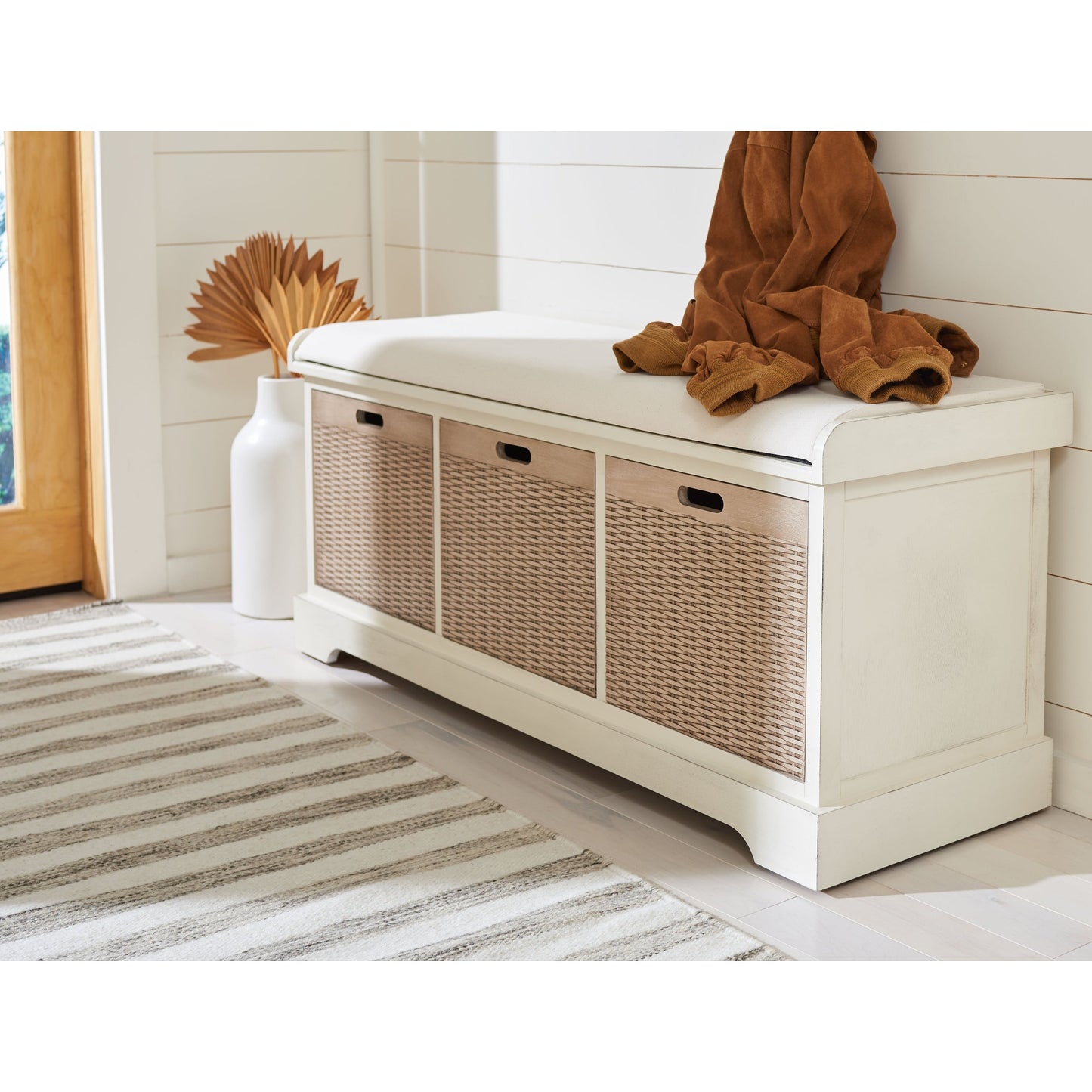 SAFAVIEH Fiorello 3-Drawer with Cushion Storage Bench - 47.3 W x 15 L x 19 H - 47Wx15Dx19H