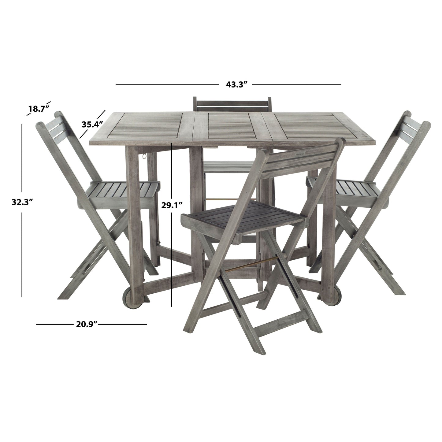 SAFAVIEH Outdoor Brandy 5-Piece Outdoor Dining Table Set - 43Wx35Dx29H