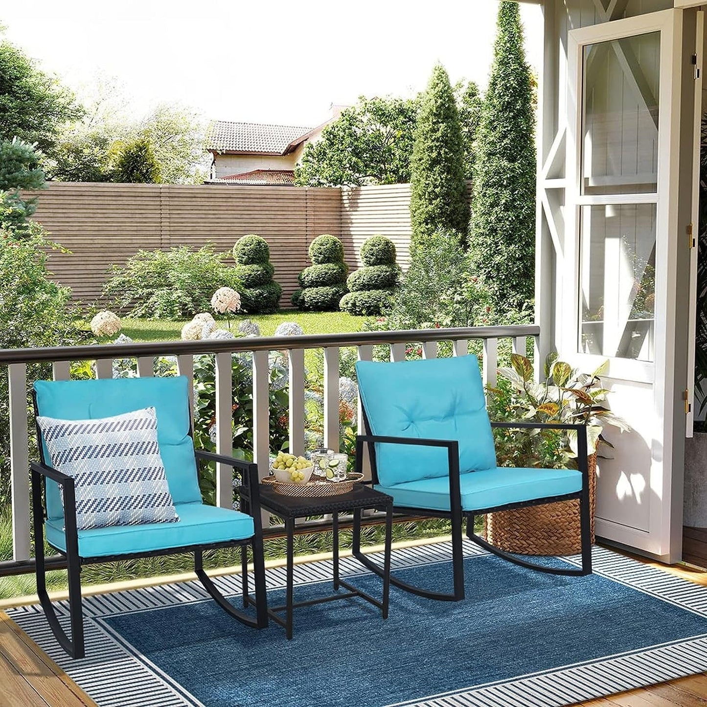 SUNCROWN 3-Piece Black Metal Outdoor Patio Rocking Bistro Set