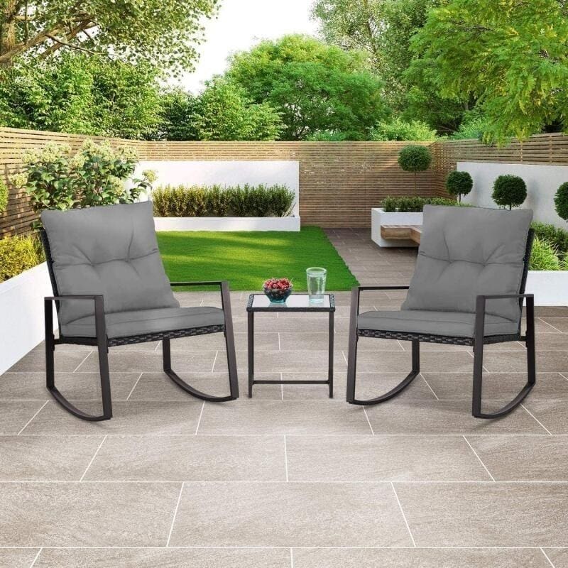 SUNCROWN 3-Piece Black Metal Outdoor Patio Rocking Bistro Set