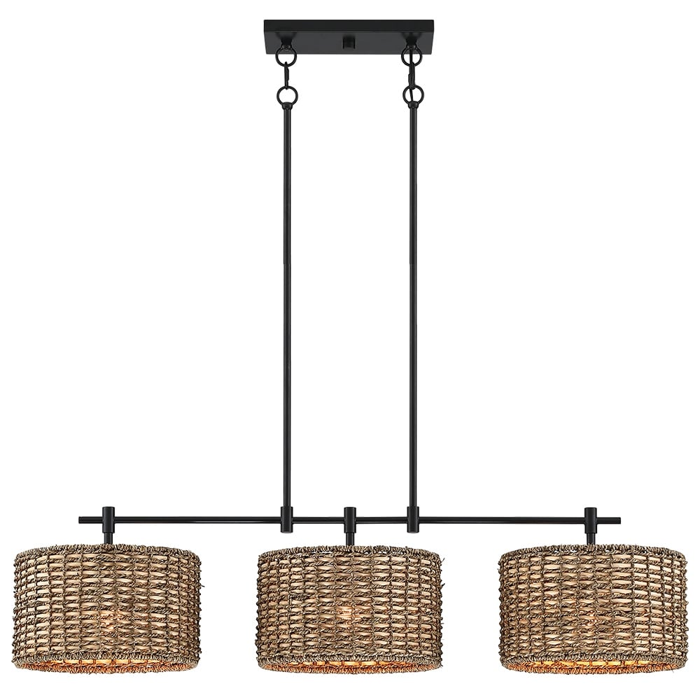 Sedgy 3-Light Black Farmhouse Kitchen Island Light Linear Chandelier - 41W