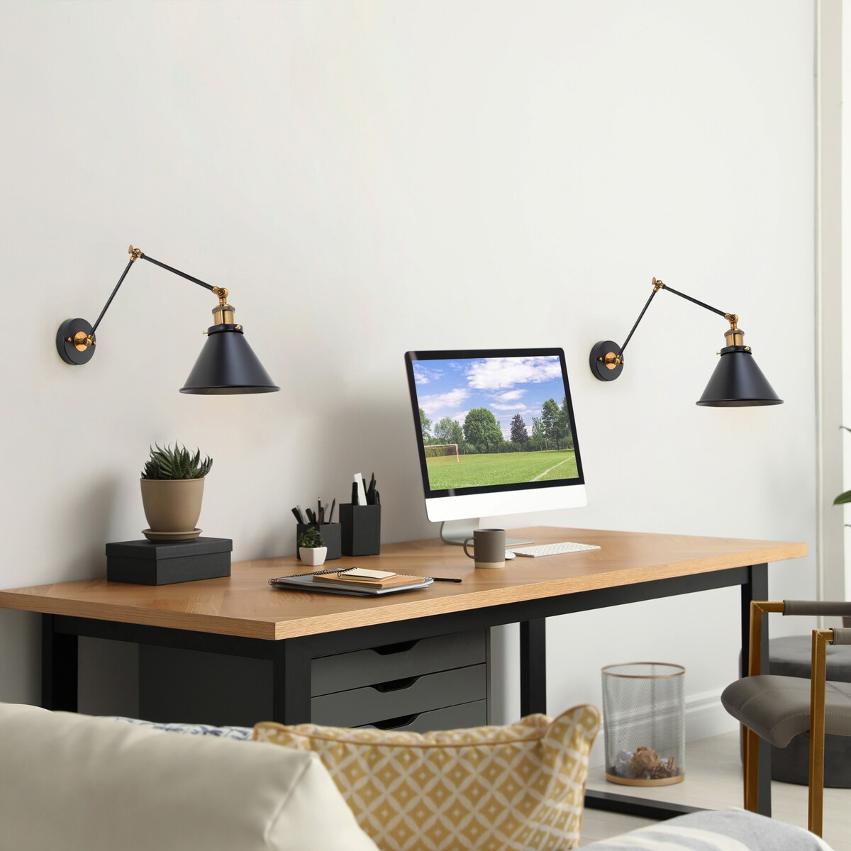 Malryn Set of 2 Modern Adjustable Swing Arm Lights Plug-in/Hardwired Wall Sconces