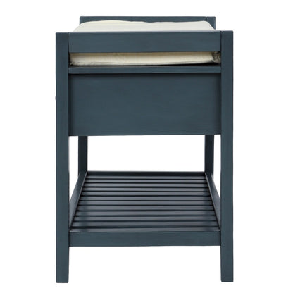 Shoe Rack with Cushioned Seat and Drawers, Multipurpose Storage Bench, Antique Navy - 39L x 14W x 19.8H