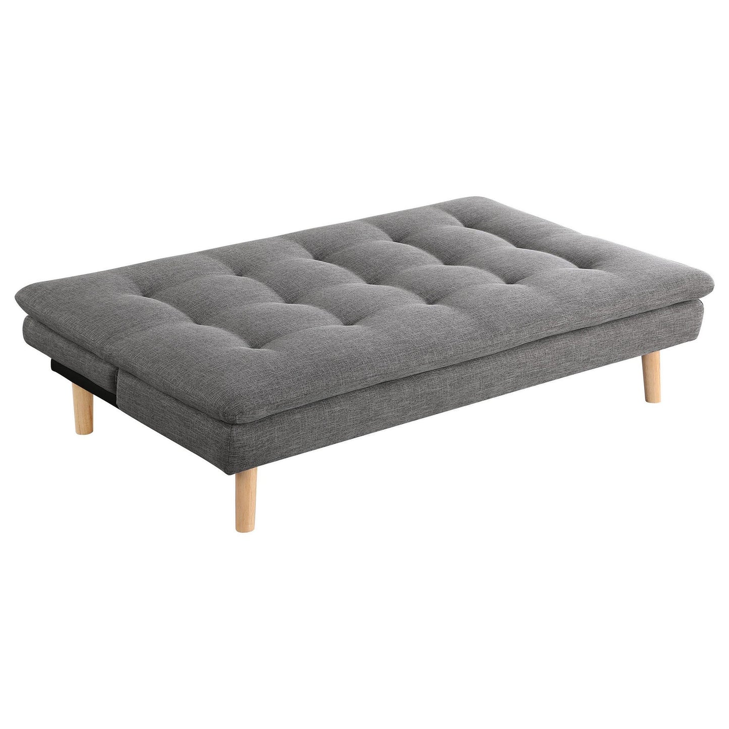 Siana Convertible Sofa Bed, Tufted Gray Fabric, Brown Wood, 72 Inch