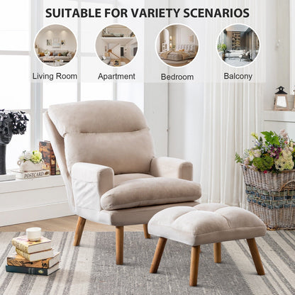Soft Fabric Casual Living Room Armchair With Adjustable Backrest And Legs Stool