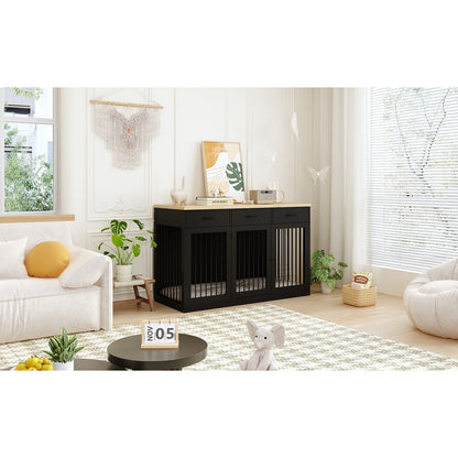 Stylish Wooden Dog Crate Furniture with Storage, 3 Drawers