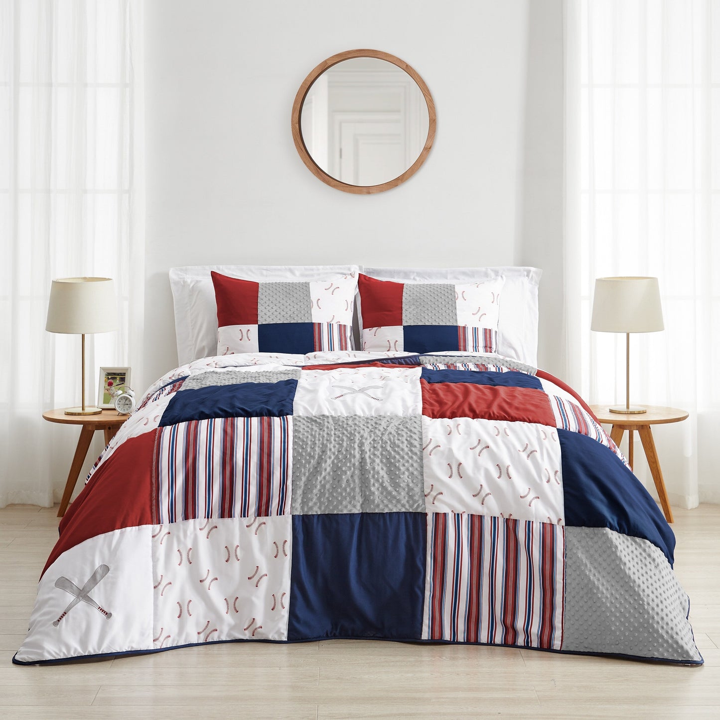 Sweet Jojo Designs Red, White and Blue Baseball Patch Sports Collection Boy 3-piece Full / Queen-size Comforter Set