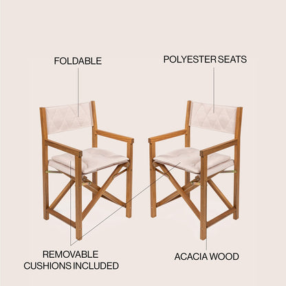 Theo Classic Mid-Century Outdoor Acacia Wood Foldable Diamond-Quilted Back Director Chair with Cushion, (Set of 2) by JONATHAN Y
