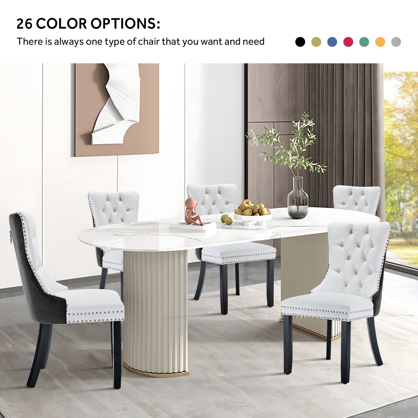 Upholstered Tufted Velvet Dining Chair with Solid Wood Legs Set of 6