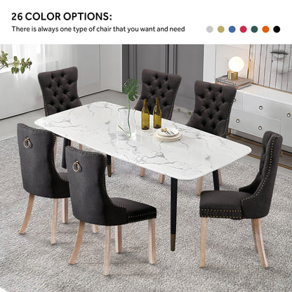 Upholstered Tufted Velvet Dining Chair with Solid Wood Legs Set of 6