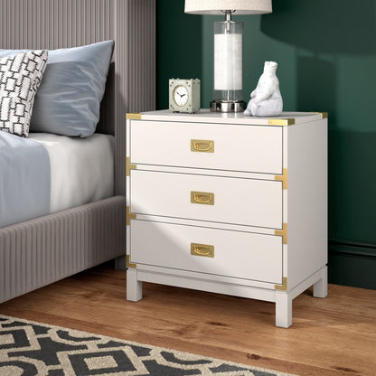Valoria 3-Drawer Gold Accent Nightstand