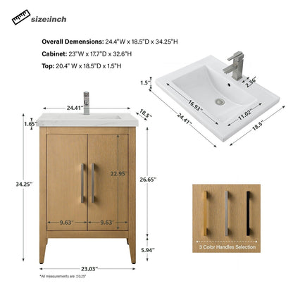 Vanity Art 20 or 24 or 30 Single Sink Bathroom Vanity Cabinet with Ceramic Top