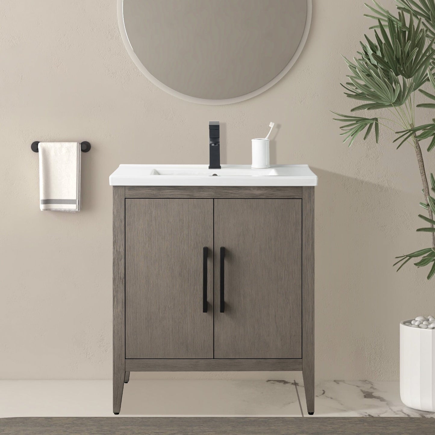 Vanity Art 20 or 24 or 30 Single Sink Bathroom Vanity Cabinet with Ceramic Top