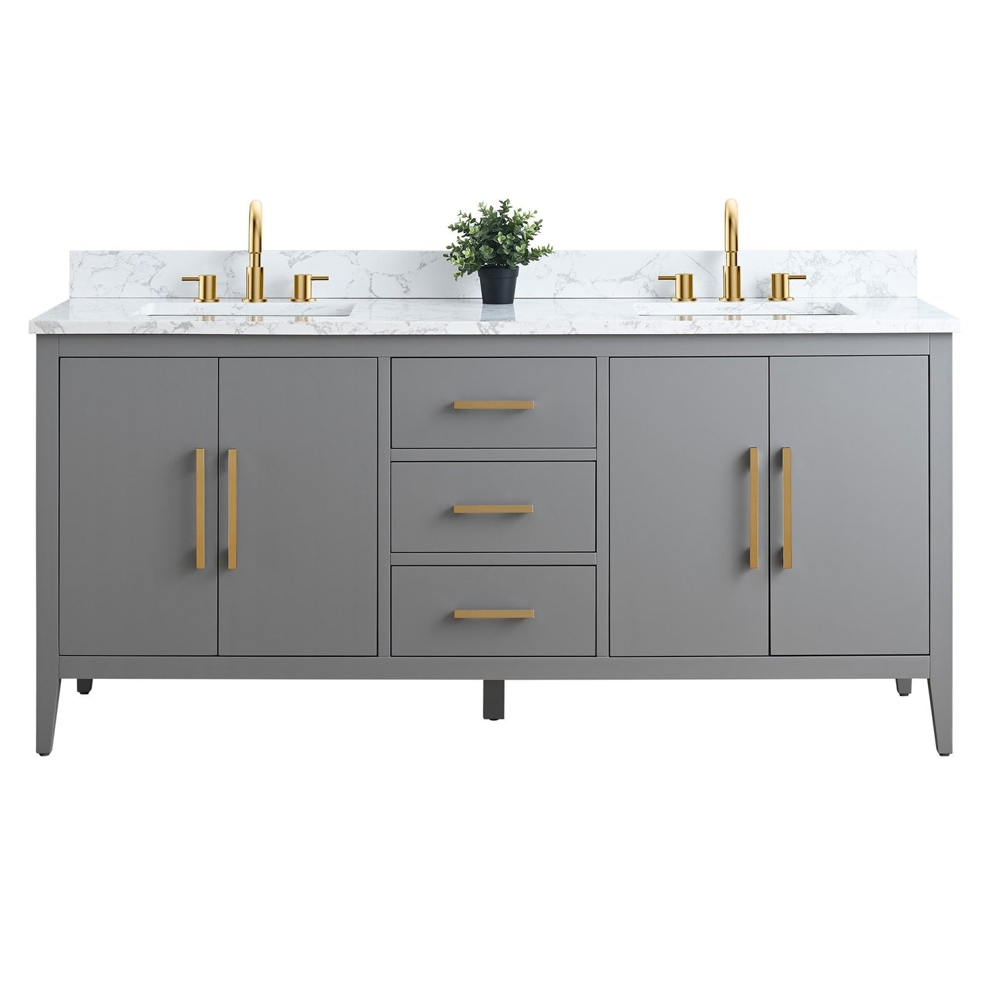 Vanity Art 72 Double Sink Bathroom Vanity Cabinet with Engineered Marble Top